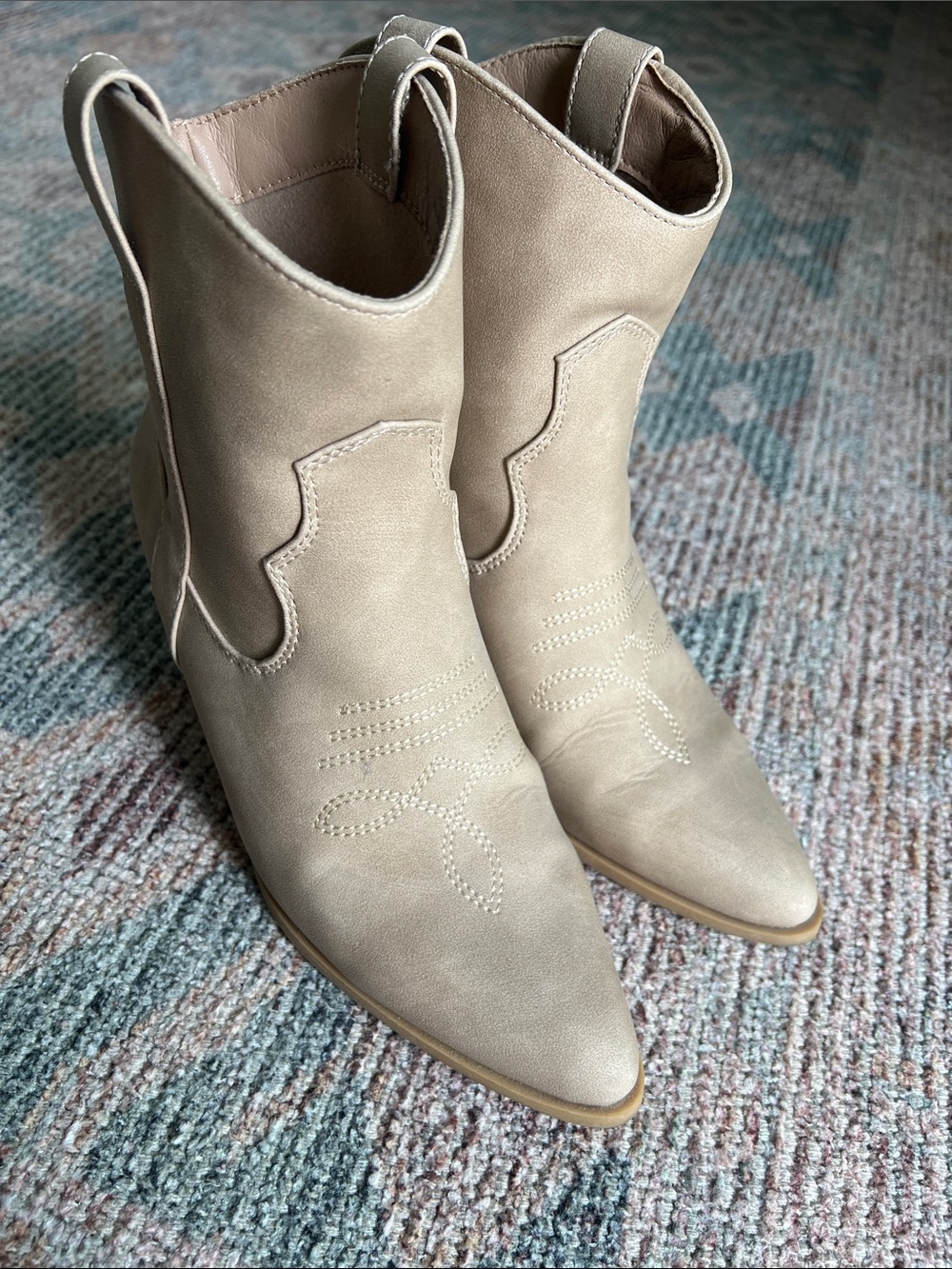 Rachel Zoe Light Taupe Pointed Toe Western Ankle Boots